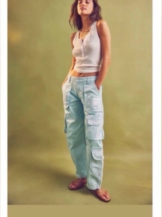 Free People Denim - Like New We the Free "Lap of Luxury" Barrel Cargo Jeans in Metallica Aquamarine